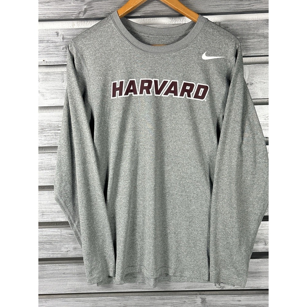 Vintage Nike Dri Fit Harvard University T Shirt Mens Small Gray Long Sleeve